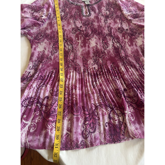 Catherines Beaded Crinkle Tunic Blouse Womens Size 3X Pink Boho Comfort - Picture 7 of 8